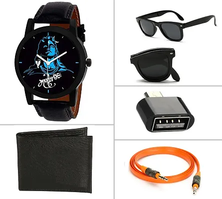 Buy NIKOLA Modish Designer Har Har Mahadev And Gold Chain Blue And Gold  Colour Analog Genuine Leather And Stainless Steel Belt 2 Watch Combo For  Boys And Men - BL46.66-(55-S-21) Online at