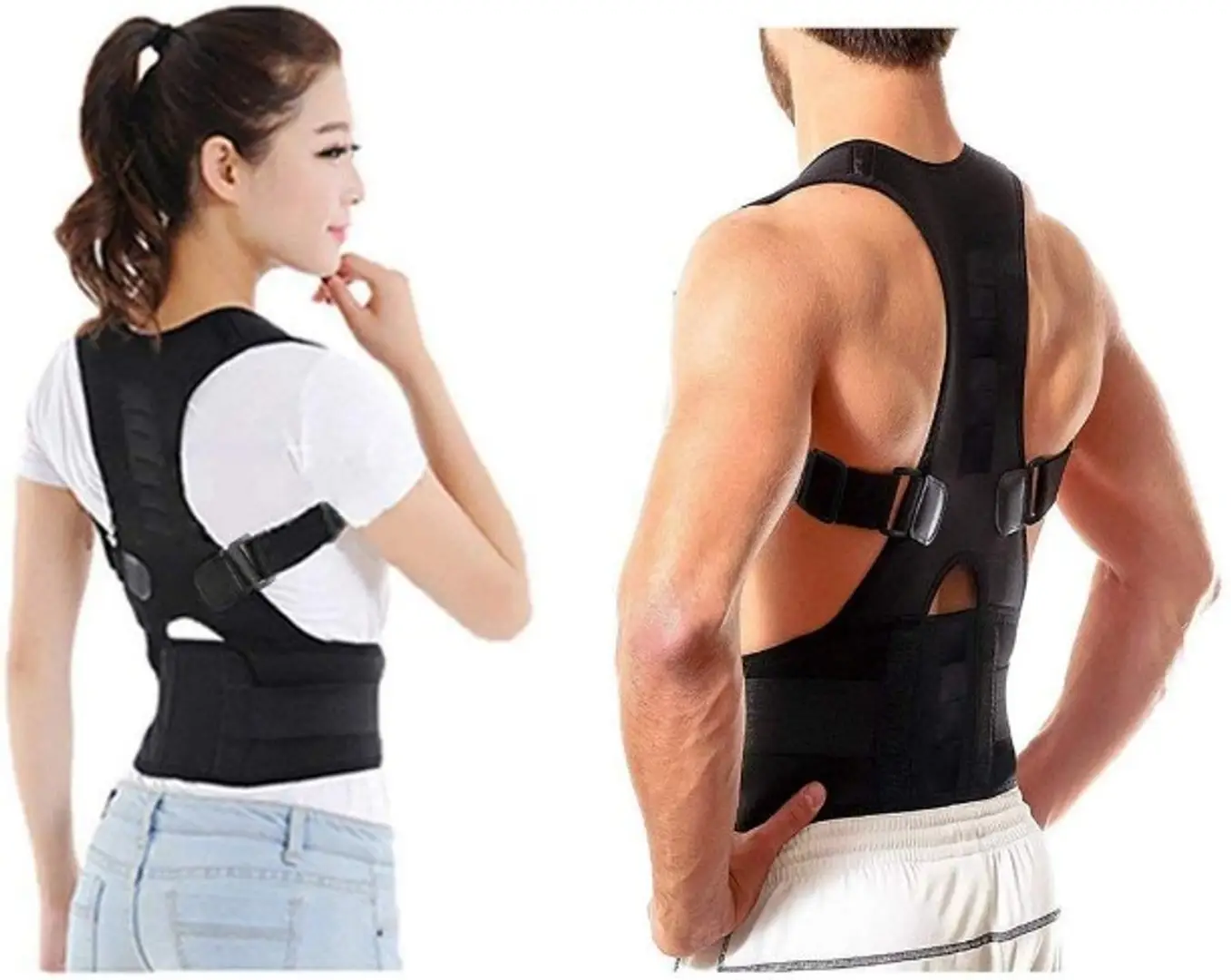 Male Female Adjustable Magnetic Posture Corrector Corset Back Men Brace  Back Shoulder Belt Lumbar Support Straight, Size:XXL (Skin Color), ZA