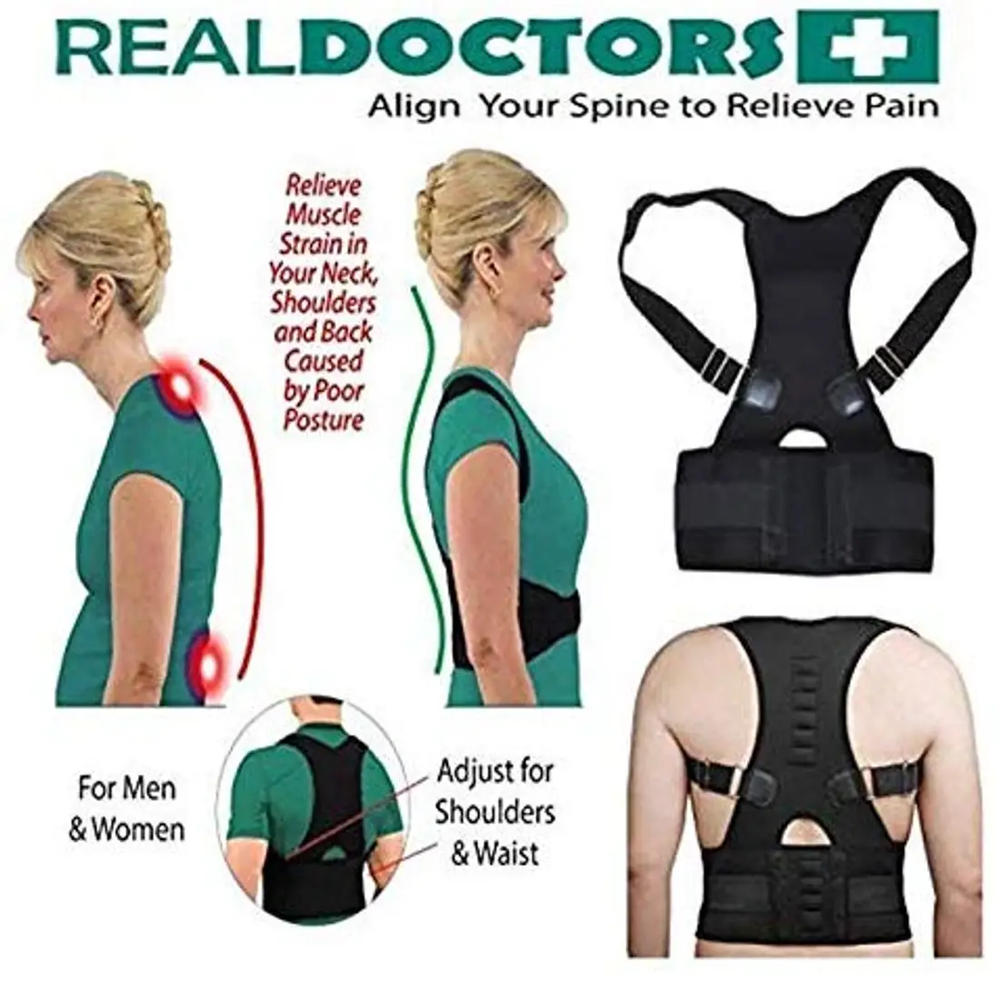 Unisex Magnetic Back Brace Posture Corrector Therapy Shoulder Belt for  Lower and Upper Back Pain Relief for Women and Men (Free Size)