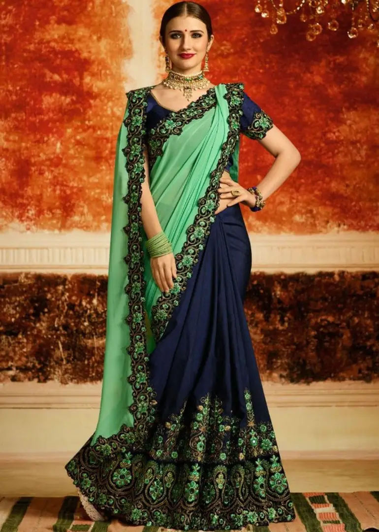 Green and pink Half Saree