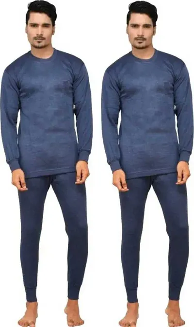 Stylist Solid Cotton Blend Thermal Sets For Men Pack Of 2
