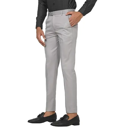 Classic Cotton Blend Solid Formal Trousers for Men
