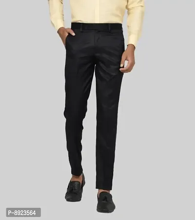 Black Polycotton Mid Rise Formal Trousers