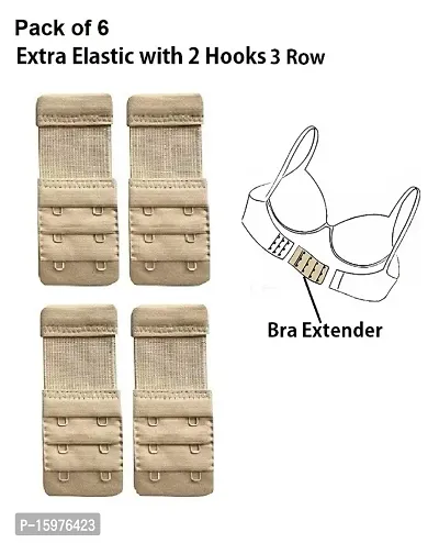 Womens Polyester Bra Hook Extender Fine Quality 2 Hook 3 Eye Rows with Extra Elastic (Multicolour, Free Size) ndash; Pack of 4-thumb0