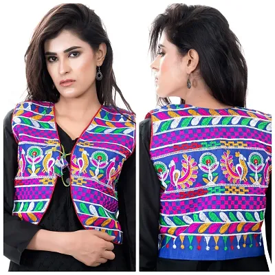 Culture Creataion Women's Poly Cotton Embroidered Kutchi Short Jacket/Koti