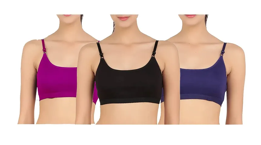 Buy Vanila B Cup Sports Bra for Women & Girls-Seamless & Comfortable Cotton  Bra Set-Perfect for Workout & Active Lifestyle-Interlock & Polycotton  Fabric Slip On Bra (Black_Beige_Pink, Size 28-Pack of 3) at