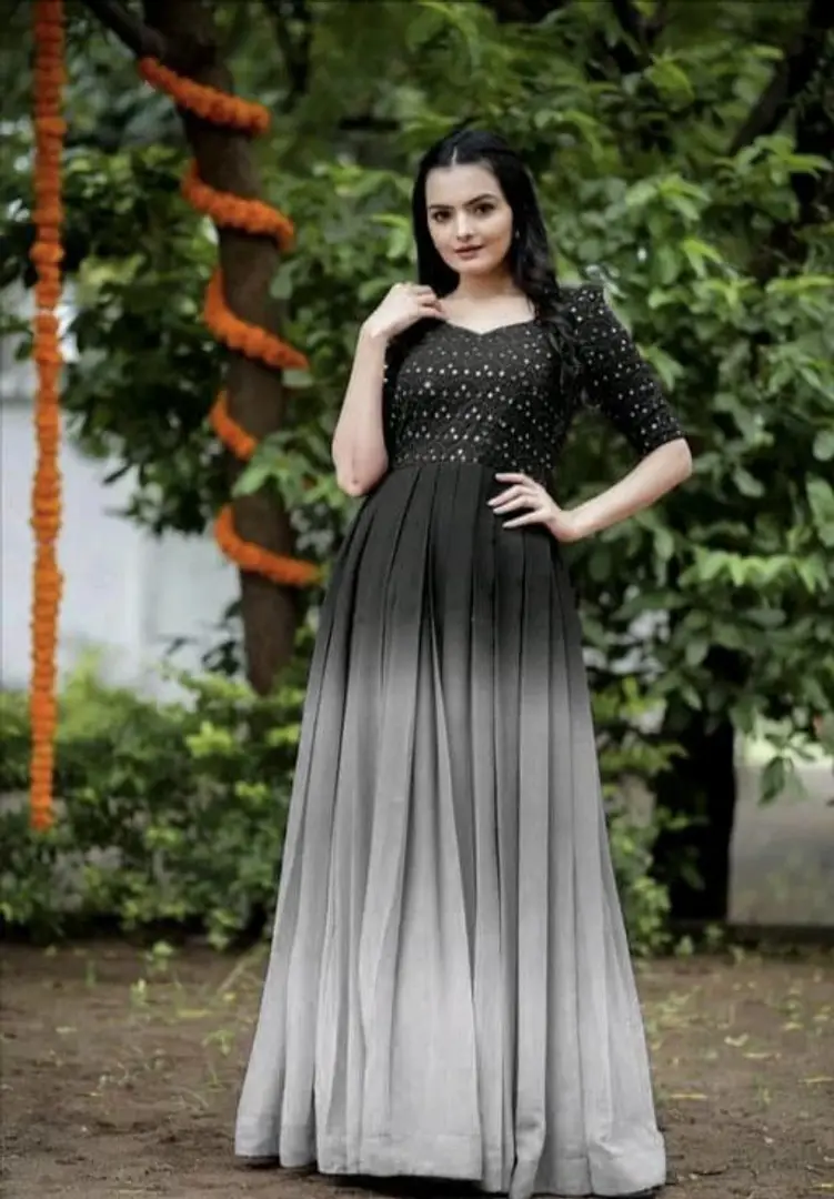 Classy Georgette Short Sleeve Gown for Women