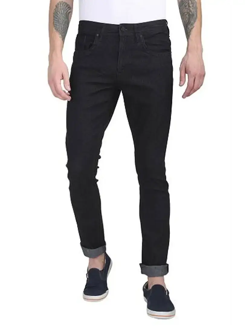 Men's Black Denim Solid Slim Fit Mid-rise Jeans
