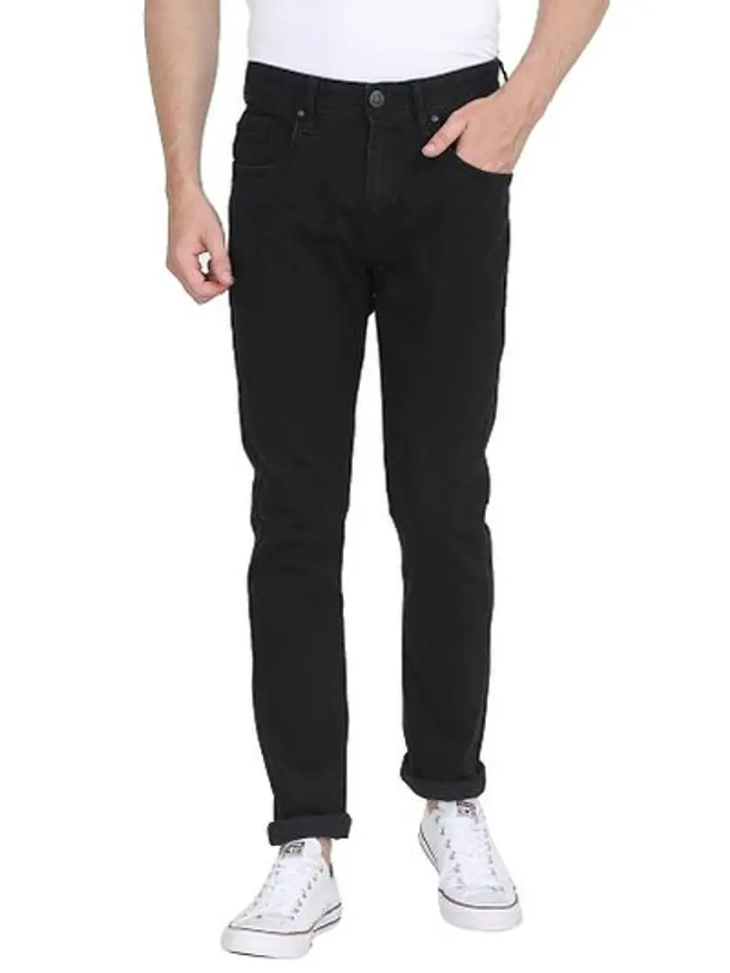 Men's Black Solid Denim Mid-rise Jeans