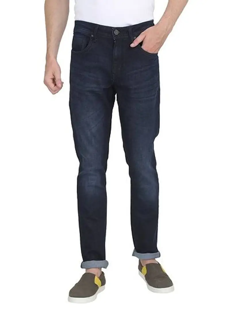 Men's Blue Solid Denim Mid-rise Jeans