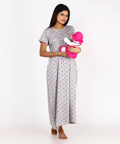 Women's Pure Cotton Maternity Daily Wear Printed Sleepwear Nightdresses Pack of  ( GREY )