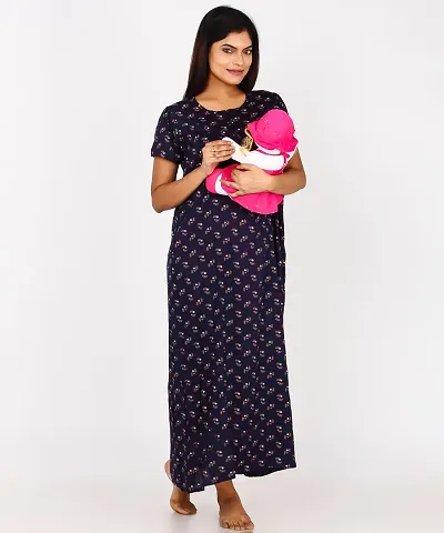 Classic Cotton Printed Maternity Night Gowns for Women