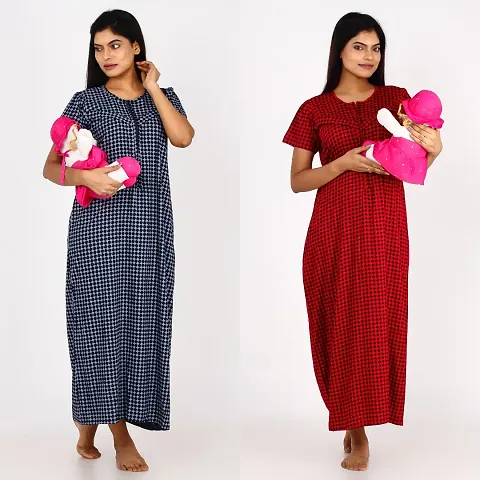 Classic Cotton Printed Maternity Nighty Gown for Women, Pack of 2