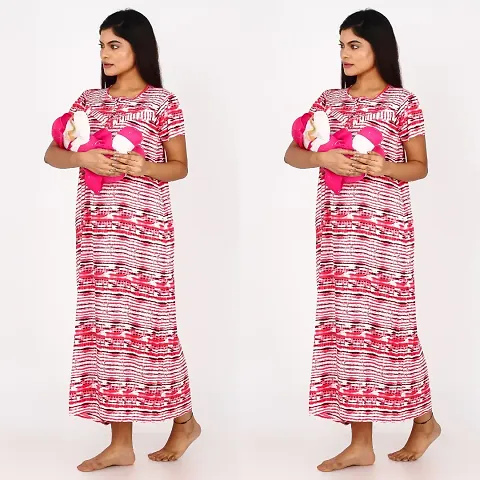Classic Cotton Printed Maternity Nighty Gowns for Women, Pack of 2