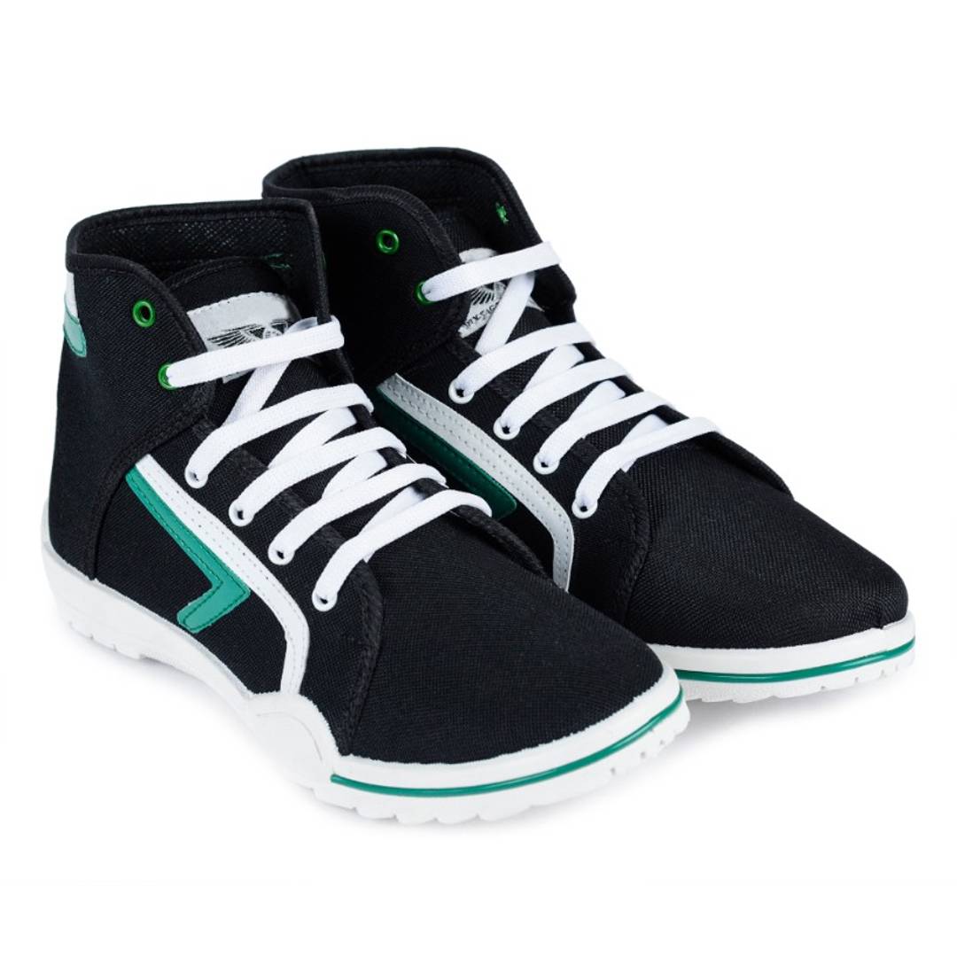 Ankle Length Black And Green Canvas Shoes