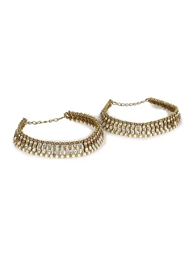 Gold Plated Bridal Stone Studded Ethnic Anklet for Women and Girls