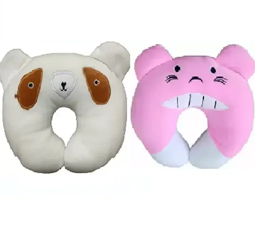 White  Pink New Born Baby Soft Neck Supporting Cushion for Head Shaping Baby (0-18 Month) Combo Pack of 2.