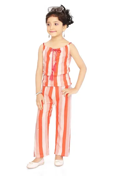 Stylish Cotton Blend Striped Jumpsuit For Girls