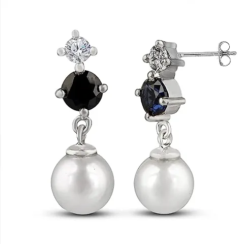 Gem O Sparkle 925 Sterling Silver Earrings With Round Studs And Pearl Drops For Women