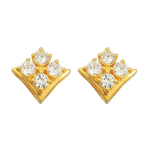 Gem O Sparkle 925 Sterling Silver Flash Gold Plated White CZ Stone Stud Earring Set - Best Gift For Women