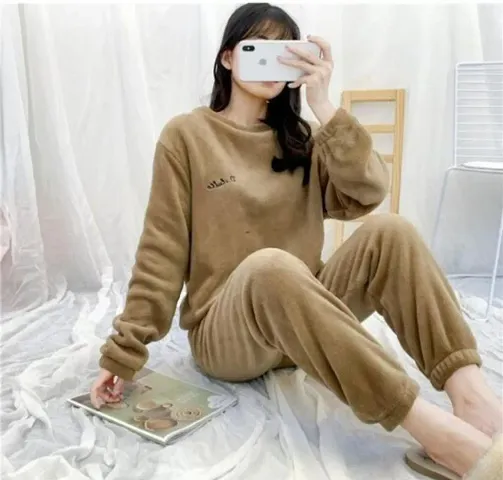 Stylish Winterwear Woolen Night Top with Pajama Set For Women