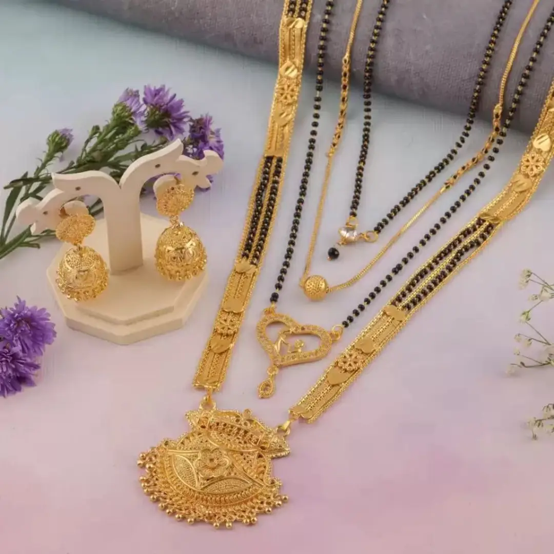 Combo of 4 Gold Plated Alloy Mangalsutra With 1 Pair of Earring
