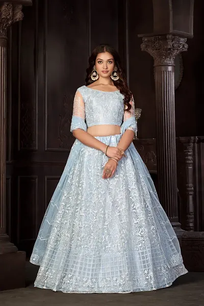 Buy Online Lehenga Choli in White & Navy Blue Mix Color – Roop Sari Palace