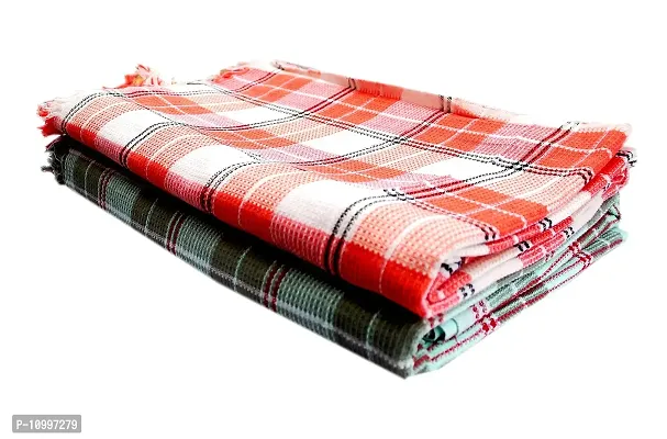 K.S. Collection Cotton Super Absorbent Checks, Light Weight, Big Bath Towels (Multicolor, 29X59 Inch) - 2 Pieces-thumb0