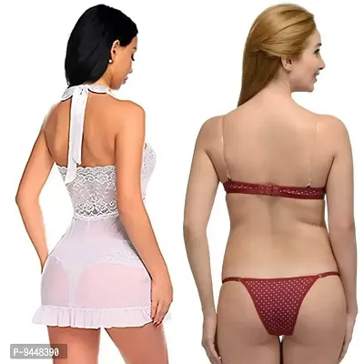 Sexy Women Wife Babydoll Nightwear Sheer See Through Lingerie Bra Panties  Set