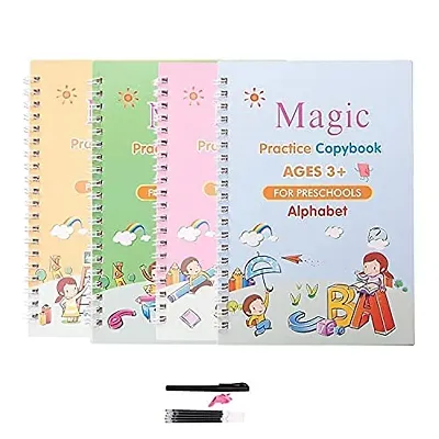 4pcs Books (Free Pens) Magic Copy Book Free Wiping Kids Writing Sticker  Practice Reusable Handwriting Workbooks For Calligraphy Montessori Gift  Grooves Template Design and Handwriting Aid Magic Practice Copybook