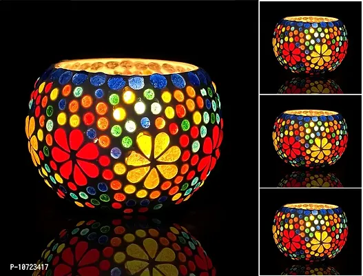 Go Hooked T-Light Mosaic Candle Holder for Home Decoration Mosaic Glass, for Bedroom, Office, Living Room, Dining Table, Festive Lights Decoration (Pack of 4)-thumb0