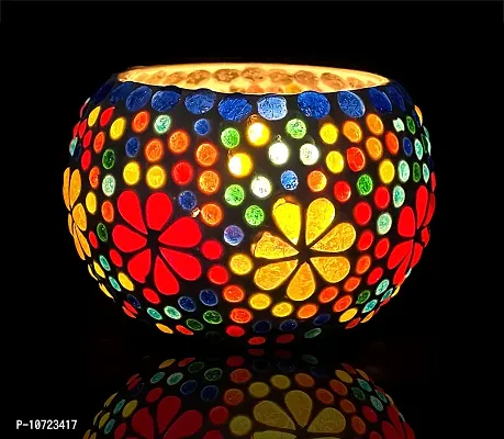 Go Hooked T-Light Mosaic Candle Holder for Home Decoration Mosaic Glass, for Bedroom, Office, Living Room, Dining Table, Festive Lights Decoration (Pack of 4)-thumb5