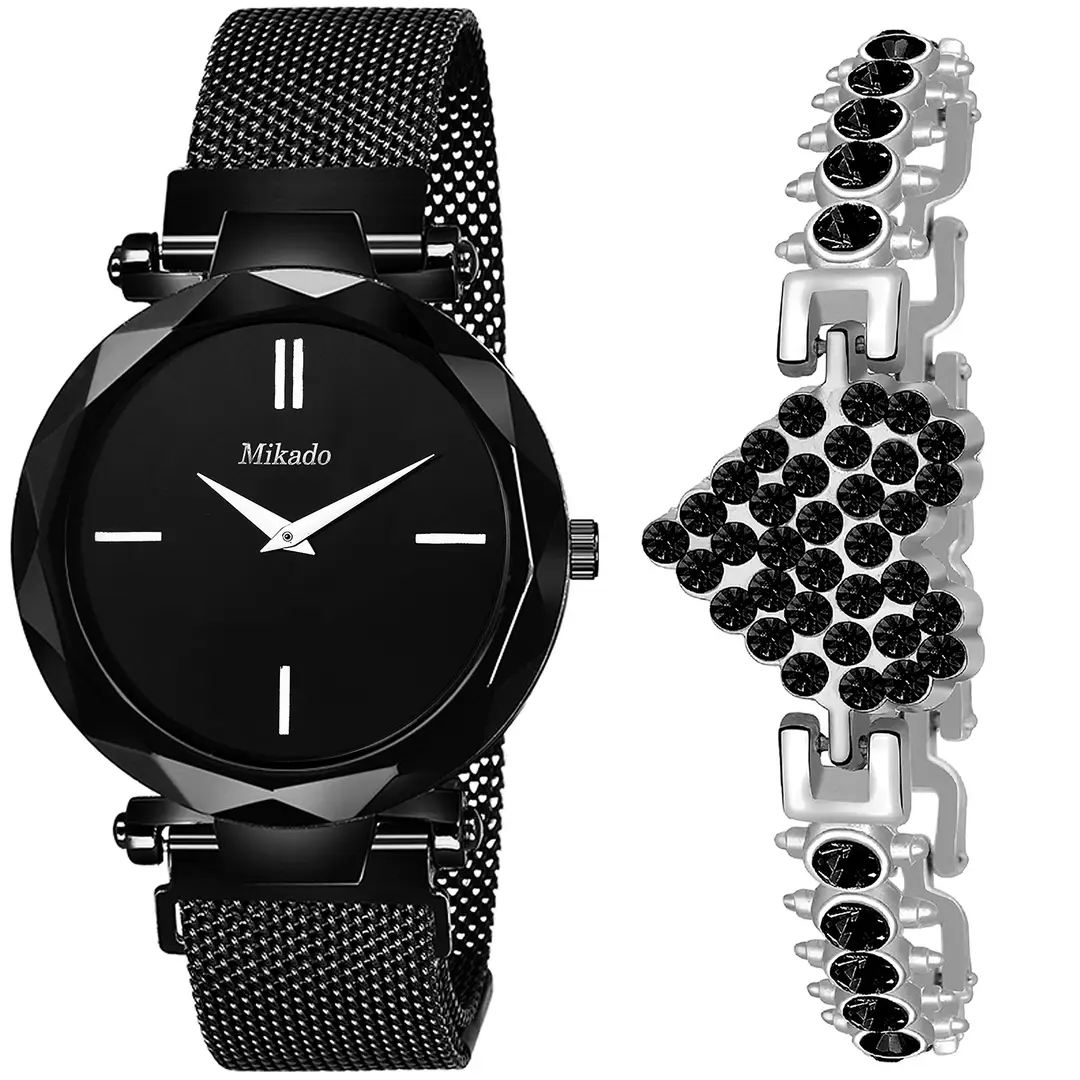 Mikado Special Black Star Analog Watch and Bracelet for Women
