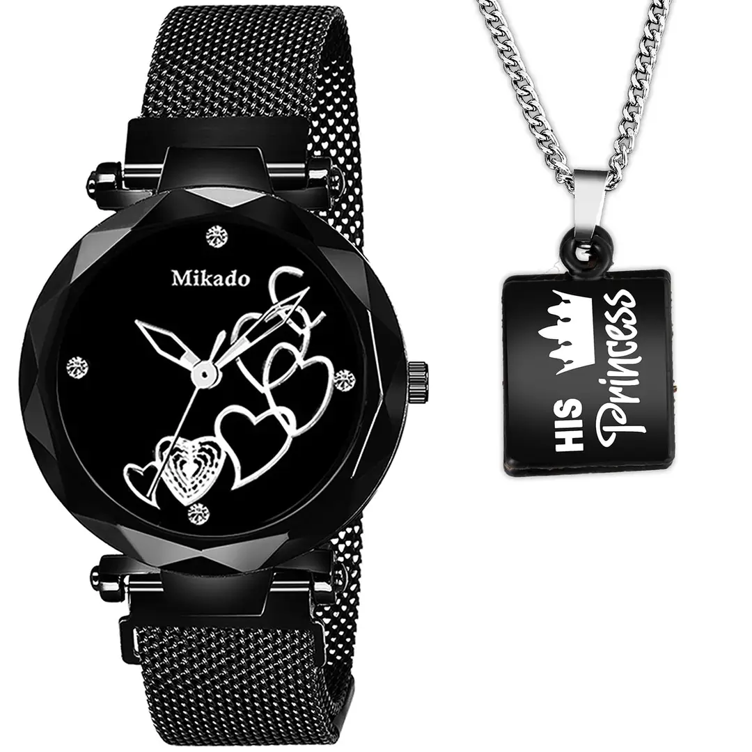 Mikado Black Princess Watch with Pendant for Women