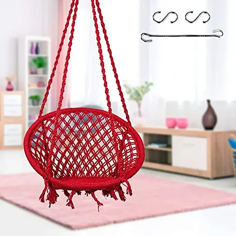 Swing for Adults  Kids/Swing Chair/Swing for Balcony, Indoor  Outdoor/Wooden Swing Chair for Adults for Home/Cotton Hammock Hanging Jhula with Free Hanging Kit (Capacity Upto 120 Kgs-Red) by Swingzy