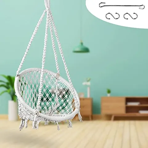 Swing for Adults  Kids/Swing Chair/Swing for Balcony, Indoor  Outdoor/Wooden Swing Chair for Adults for Home/Cotton Hammock Hanging Jhula with Free Hanging Kit(Capacity Upto 120Kgs-White) by SWINGZY