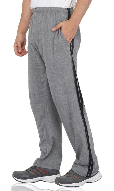 Fflirtygo Men s Cotton Track Pants Joggers for Men Menrsquo s Leisure Wear Night Wear Pajama Grey Color with Black Stripes and Pockets for Sports Gym Athletic Training Workout