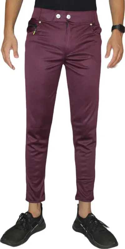 Polyester Blend Solid Trousers For Men