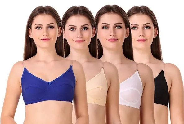 Women's Hosiery Non- Padded Basic Bras With Transparent Strap Combo Of 4
