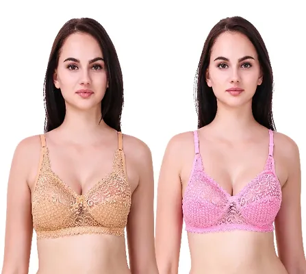 Classy Net Embroidered Non Padded Bras (Pack of 2)