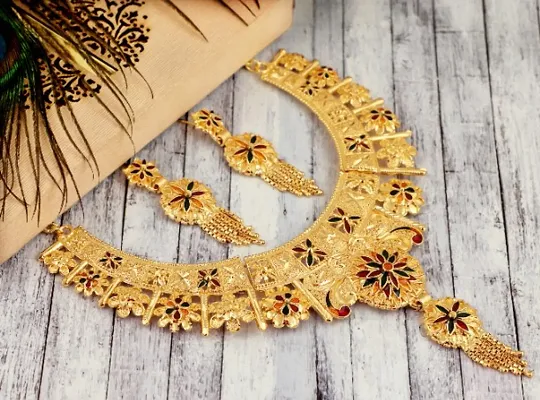 Mansiyaorange One Gram Gold Multi Heavy Choker Haar Necklace Imitation Jewelery Jualry Jwellry Jewellery Set For Women