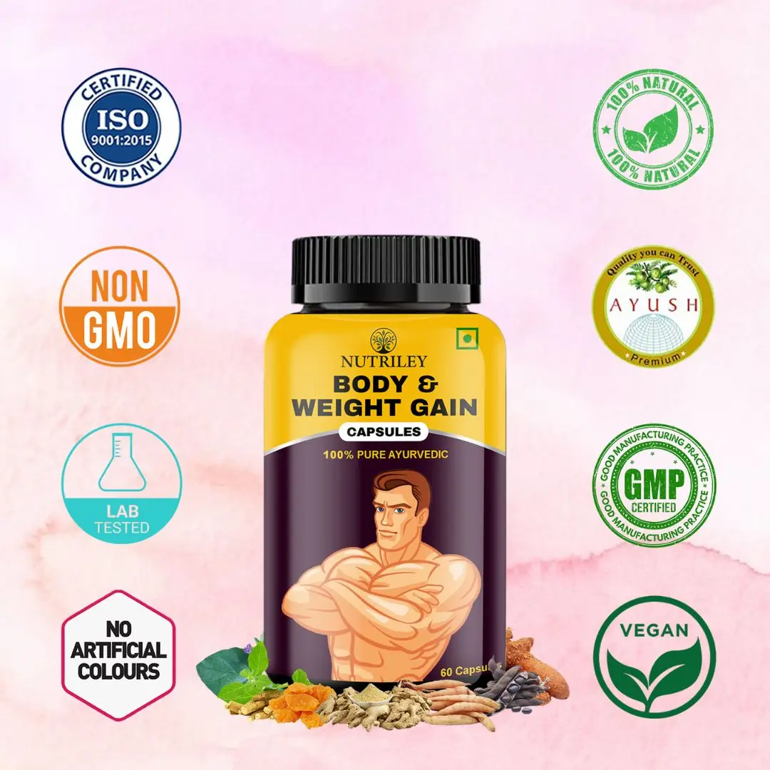 Nutriley Body Weight Gain Capsule for Mass Gain Advance Weight Gainer, Weight Gainer Capsules, Advanced Formulation, Weight Gain Capsules for  women, Mass Gain Capsules