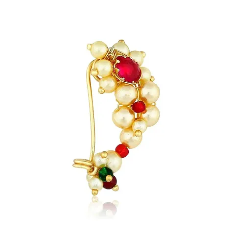 Traditional Golden Ad Stone Work Studded Nose Pin