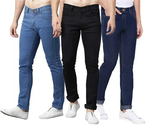 Men's Regular Fit Mid Rise Stretchable Jeans Combo Of 3