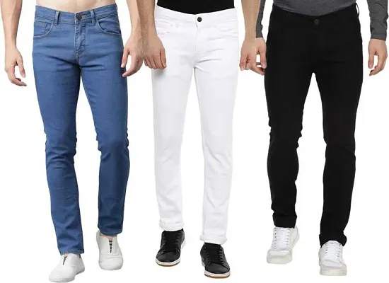 Men's Multicoloured Regular Fit Mid Rise Stretchable Jeans Combo Of 3