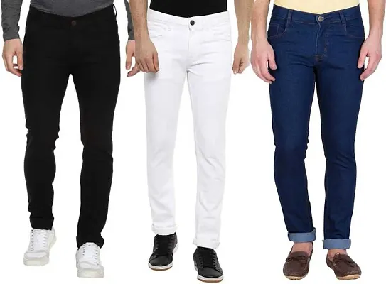 Men's Multicoloured Regular Fit Mid Rise Stretchable Jeans Combo Of 3