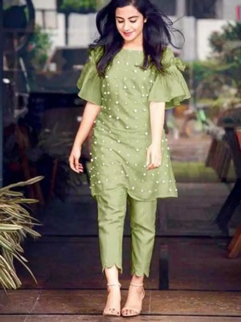 PC Cotton Moti Work Kurti Pant Set