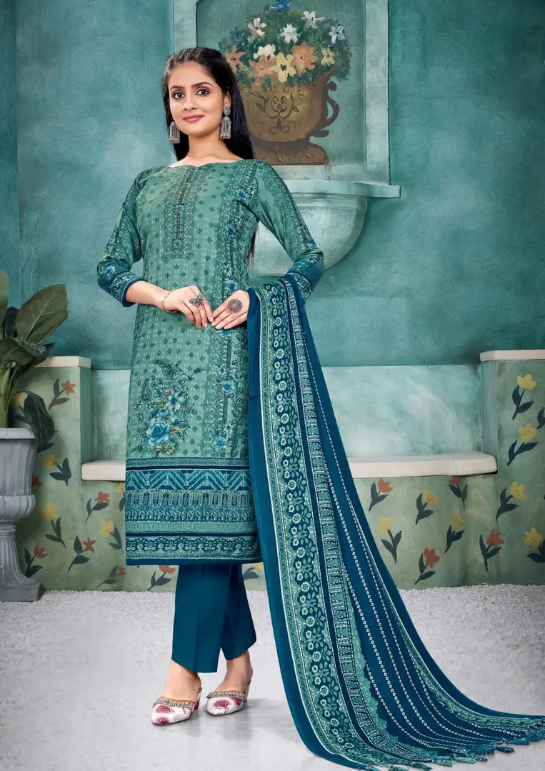 Winter Spun Pashmina Dress Material With Shawl Set For Women