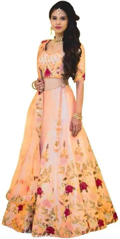 Buy Yellow-Green Floral Digital Printed Organza Lehenga Choli Online At  Zeel Clothing