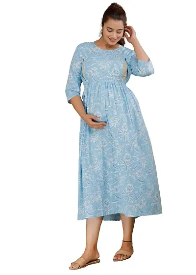 Maternity Dresses for Women - Feeding Kurtis for Women Stylish Latest Pregnancy Dresses for Women Light Blue